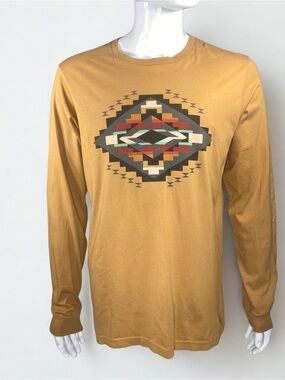 Long-Sleeve Ochre Graphic Tee with Southwestern Motif